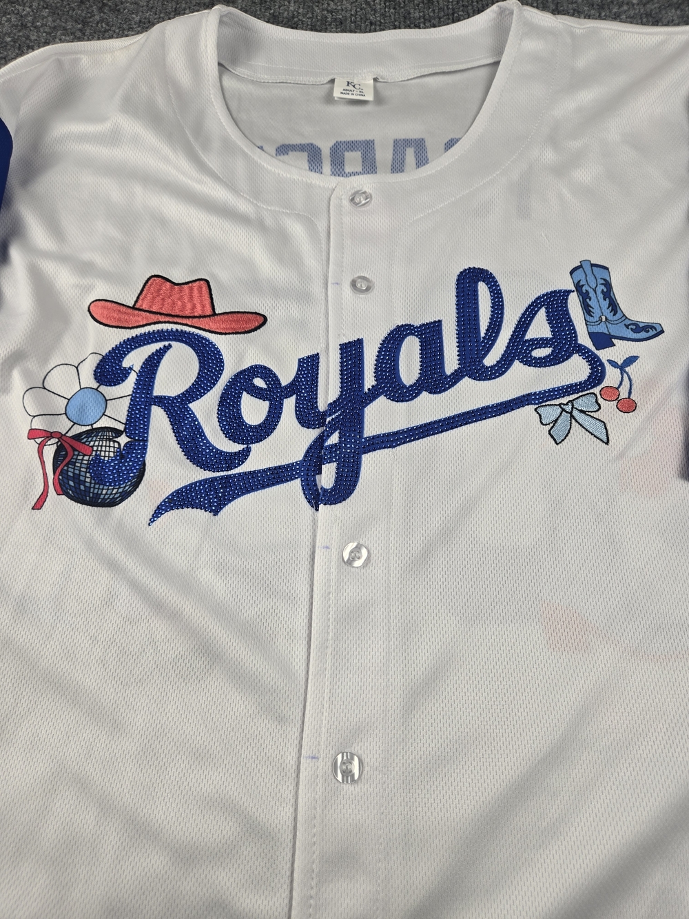 Royals White Sequin Script Jersey with Western Accents Size XL #303
